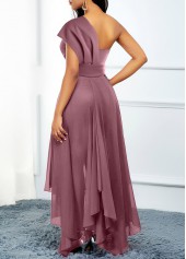 Asymmetric Hem Belted Dusty Pink High Low Dress