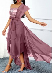 Asymmetric Hem Belted Dusty Pink High Low Dress