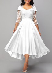 Lace Patchwork X Shape White Midi Dress