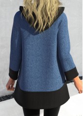 Zipper Denim Blue Regular Sleeve Hoodie