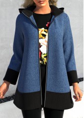 Zipper Denim Blue Regular Sleeve Hoodie