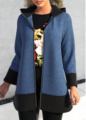 Zipper Denim Blue Regular Sleeve Hoodie