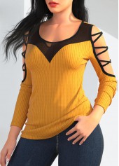 Lace Up Yellow Round Neck T Shirt