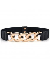 Black Chain Leather Metal Detail Belt