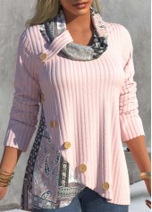 Light Pink Plus Size Paisley Print Sweatshirt