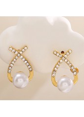 Pearl Design Rhinestone Gold Cross Earrings
