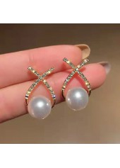 Pearl Design Rhinestone Gold Cross Earrings