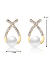 Pearl Design Rhinestone Gold Cross Earrings