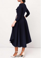 Navy Insert Button Tartan Print 3/4 Sleeve Dress