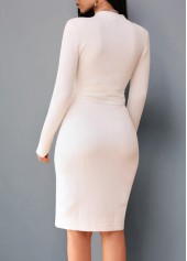 Button White Long Sleeve V Neck Sweater Dress