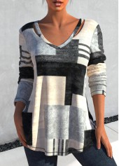 Geometric Print Cut Out Grey T Shirt