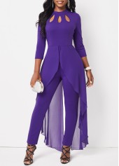 Cage Neck Purple Ankle Length Stand Collar Jumpsuit