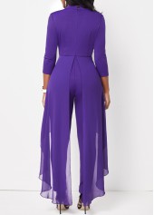 Cage Neck Purple Ankle Length Stand Collar Jumpsuit