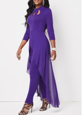 Cage Neck Purple Ankle Length Stand Collar Jumpsuit