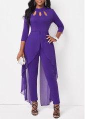 Cage Neck Purple Ankle Length Stand Collar Jumpsuit