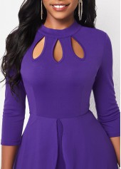 Cage Neck Purple Ankle Length Stand Collar Jumpsuit