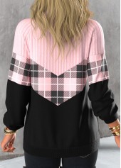 Light Pink Plus Size Tartan Print Sweatshirt