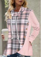Pink Plus Size Tartan Print Regular Sleeve Sweatshirt
