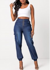 Dark Blue High Waisted Button Jogger Jeans