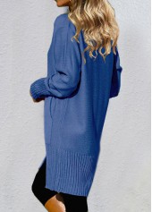 Double Side Pockets Blue Drop Sleeve Cardigan