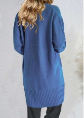 Double Side Pockets Blue Drop Sleeve Cardigan