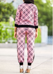 Plaid Pink Long Sleeve Sweatsuit Set