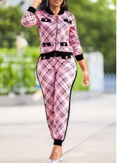 Plaid Pink Long Sleeve Sweatsuit Set