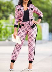 Plaid Pink Long Sleeve Sweatsuit Set