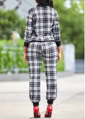 Plaid White Long Sleeve Zipper Sweatsuit Set