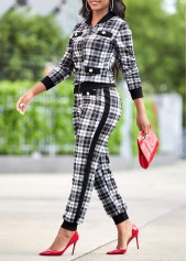Plaid White Long Sleeve Zipper Sweatsuit Set