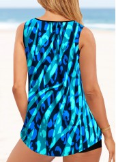 Geometric Print Lace Up Blue Tankini Top-No Bottom