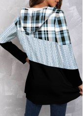 Plus Size Tartan Print Twisted Light Blue Hoodie