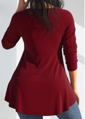 Wine Red Mesh Stitching Long Sleeve T Shirt
