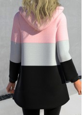 Contrast Color Zipper Pink Hooded Regular Sleeve Jacket
