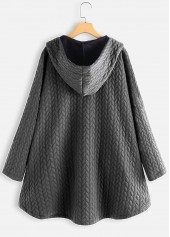 Pocket Grey Long Sleeve Hooded Coat