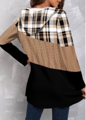 Plus Size Tartan Print Twisted Light Camel Hoodie