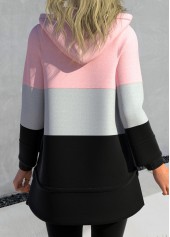 Contrast Color Zipper Pink Hooded Regular Sleeve Jacket