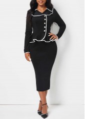 Turn Down Collar Black Long Sleeve Bodycon Dress