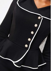Turn Down Collar Black Long Sleeve Bodycon Dress