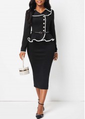 Turn Down Collar Black Long Sleeve Bodycon Dress