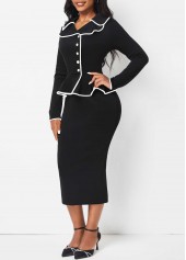 Turn Down Collar Black Long Sleeve Bodycon Dress