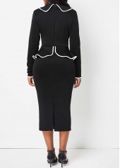 Turn Down Collar Black Long Sleeve Bodycon Dress
