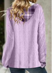 Asymmetric Hem Tartan Print Light Purple Hoodie