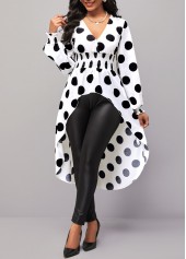 Polka Dot Long Sleeve White Smocked Blouse