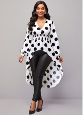 Polka Dot Long Sleeve White Smocked Blouse