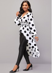 Polka Dot Long Sleeve White Smocked Blouse