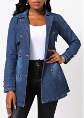 Button Denim Blue Lapel Long Sleeve Jacket