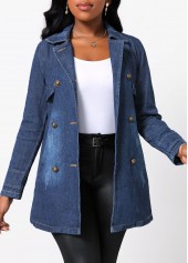 Button Denim Blue Lapel Long Sleeve Jacket