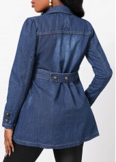 Button Denim Blue Lapel Long Sleeve Jacket