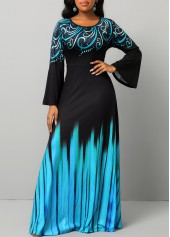 Tribal Print Breathable Blue Round Neck Maxi Dress